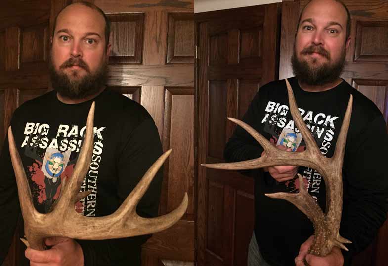 SOO ower David Lusk holding shed deer antlers